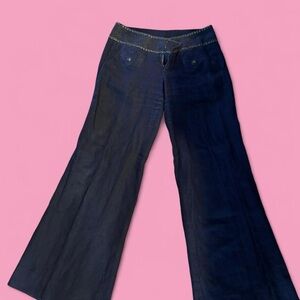 Elegant Dark Blue Wide-Leg Trousers